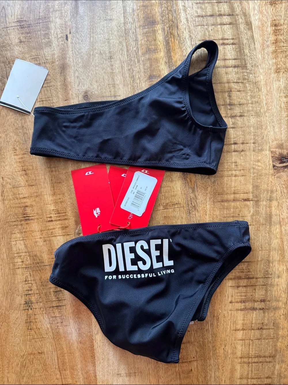 Diesel Black One-Shoulder Bikini with White Logo girls 6Y 2 piece black set NWT